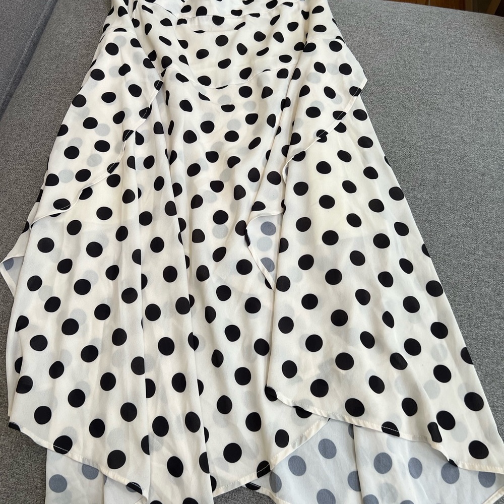 Polka dot ruffle midi skirt
